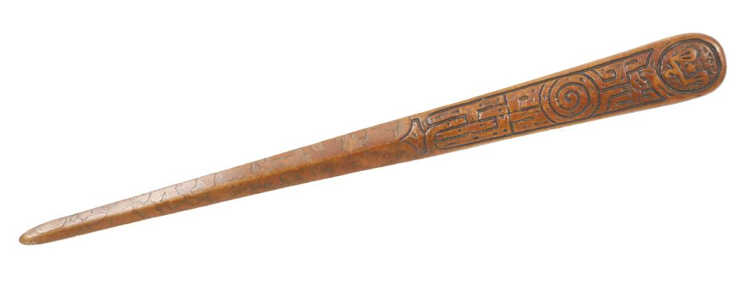 Tiffany Studios Zodiac Bronze Letter Opener: Part of a Tiffany Zodiac pattern desk set being offered in today's auction. Bronze letter opener. Measures 10-1/2" long. Fine condition.