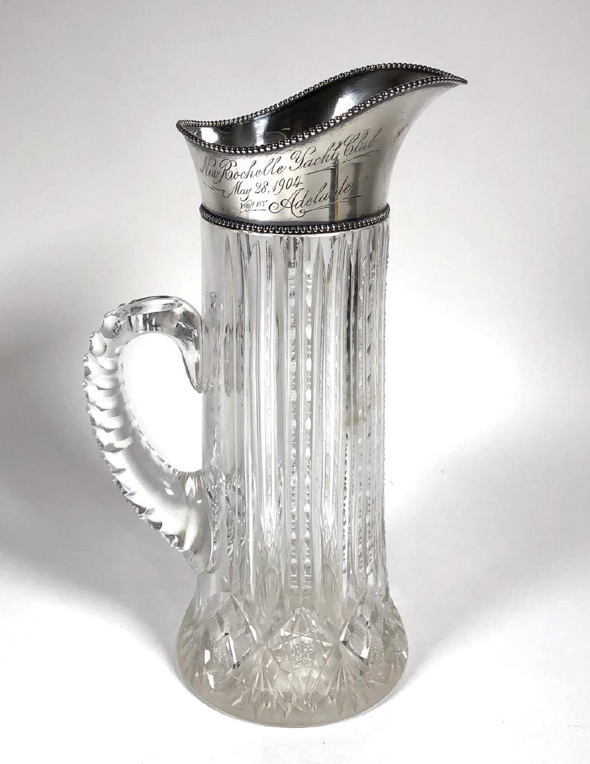 Yacht Trophy 1904 Sterling Cut Glass Pitcher: Regatta trophy won by "Adelaide" at the New Rochelle Yacht Club in 1904. Measures about 11" high. New Rochelle was one of Long Island's premier clubs for decades. This is one of several yacht club tro