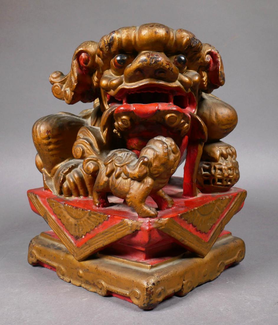 Antique Chinese Gilt & Lacquered Foo Dog Statue Aug 11, 2018