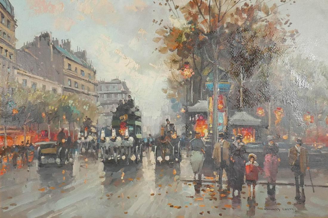 Edouard Cortes Painting - Paris Cityscape: Manner of Edouard Cortez (French, 1882-1969). Oil on canvas painting of a Paris street scene. View measures 24" x 36" in a 31" x 44" frame. Signed "Edouard Cortéz" at lower right.