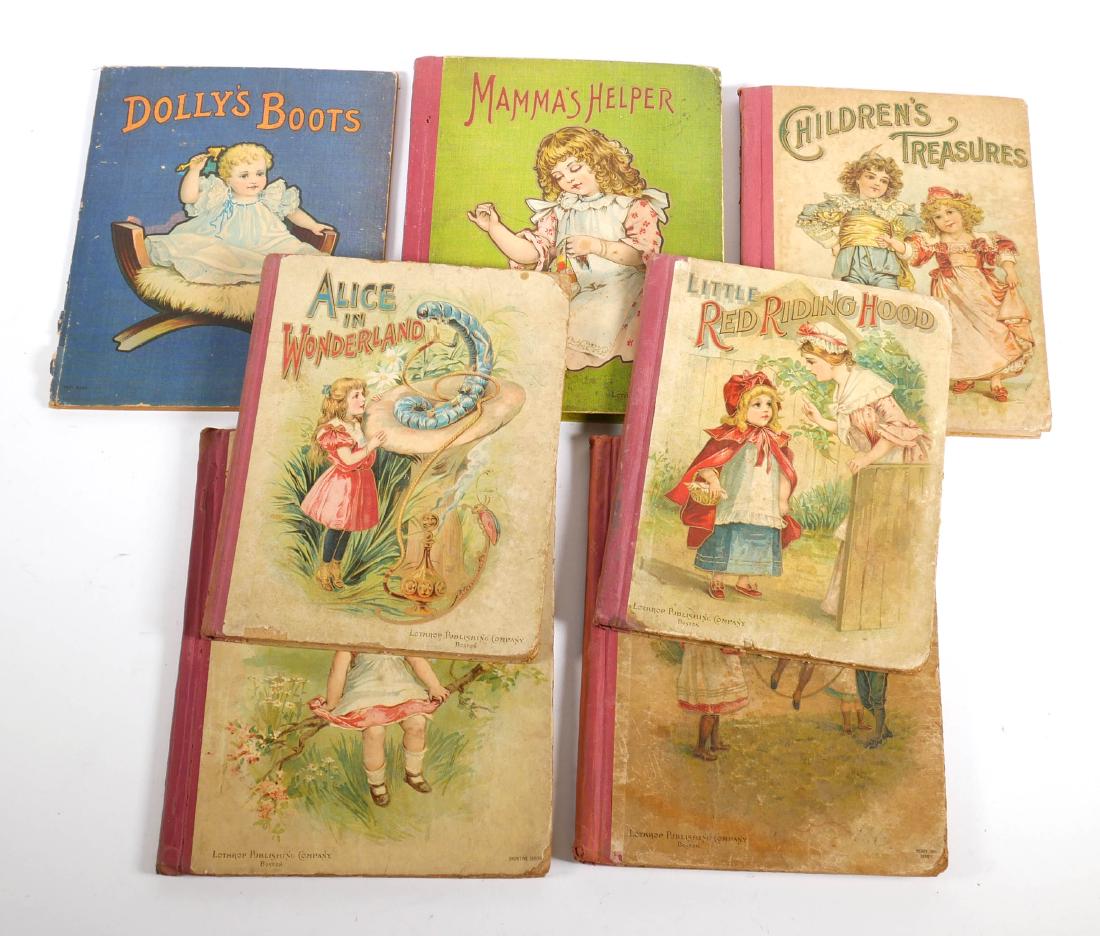 Alice & Wonderland, 6 more Lothrop Books: Seven children's books by Lothrop Publishing of Boston, circa 1900-1910. Includes Alice in Wonderland (the rarest of the lot), Little Red Riding Hood and five others.