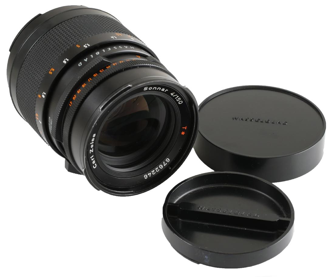 Hasselblad Carl Zeiss Sonnar 4/150 Lens: 150mm lens for Hasselblad medium format camera by Carl Zeiss. Sonnar model 4/150.