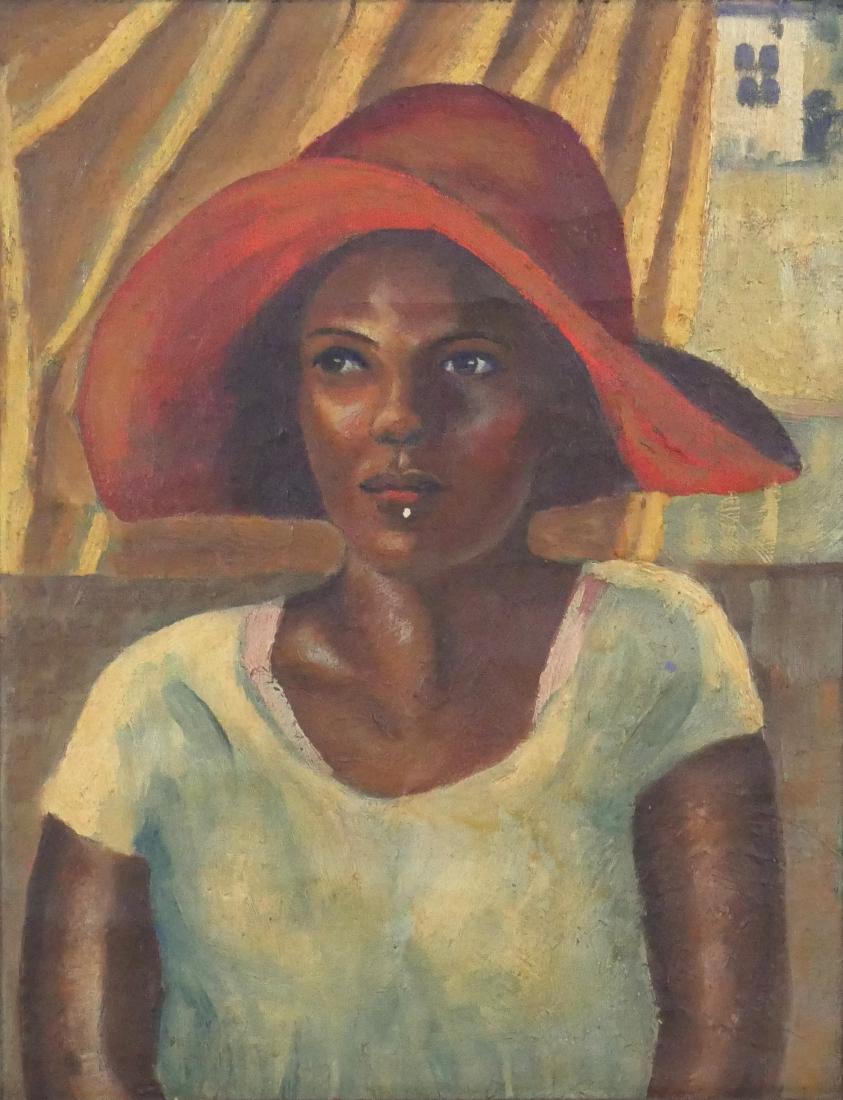 MARK DIXON DODD, Portrait of a Young Girl: Mark Dixon Dodd (American, 1888-1952). Oil on board painting, titled Charity King Robinson. Portrait of a young African American girl titled "Charity King Robinson" with artist information on verso. C