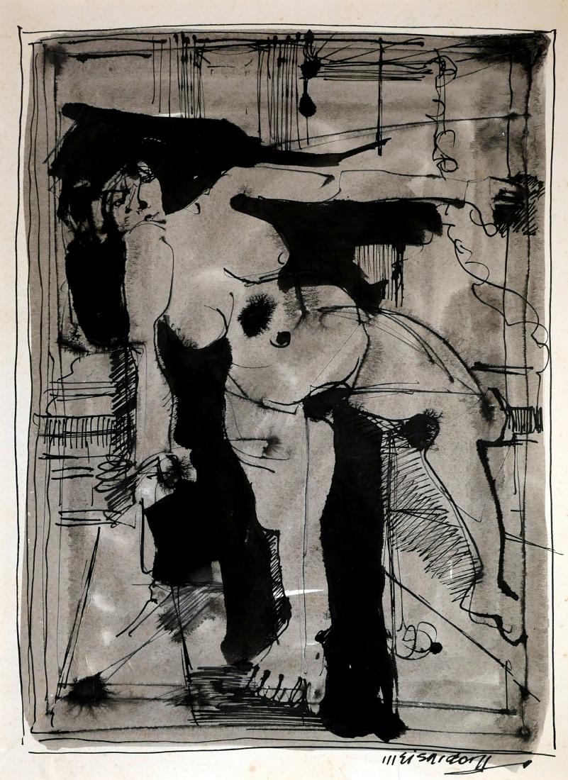 LEO MEIERSDORFF, Nude Ink Wash: Pen and ink wash drawing of a female nude by New Orleans artist Leo Meiersdorff. Sight measures 23" x 17".