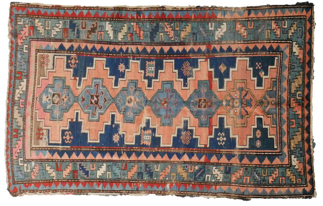 Kazak 3'8 x 6'6 Antique Caucasian Rug: Old Afghan Kazak hand-knotted rug.