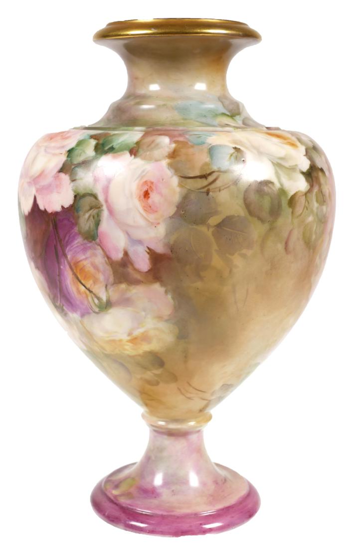 American Belleek Hand Painted Floral Vase: Belleek vase with hand painted floral motif by Ceramic Arts Company, with CAC Palette mark, circa 1889-1906. Vase measures 9-1/2" tall.