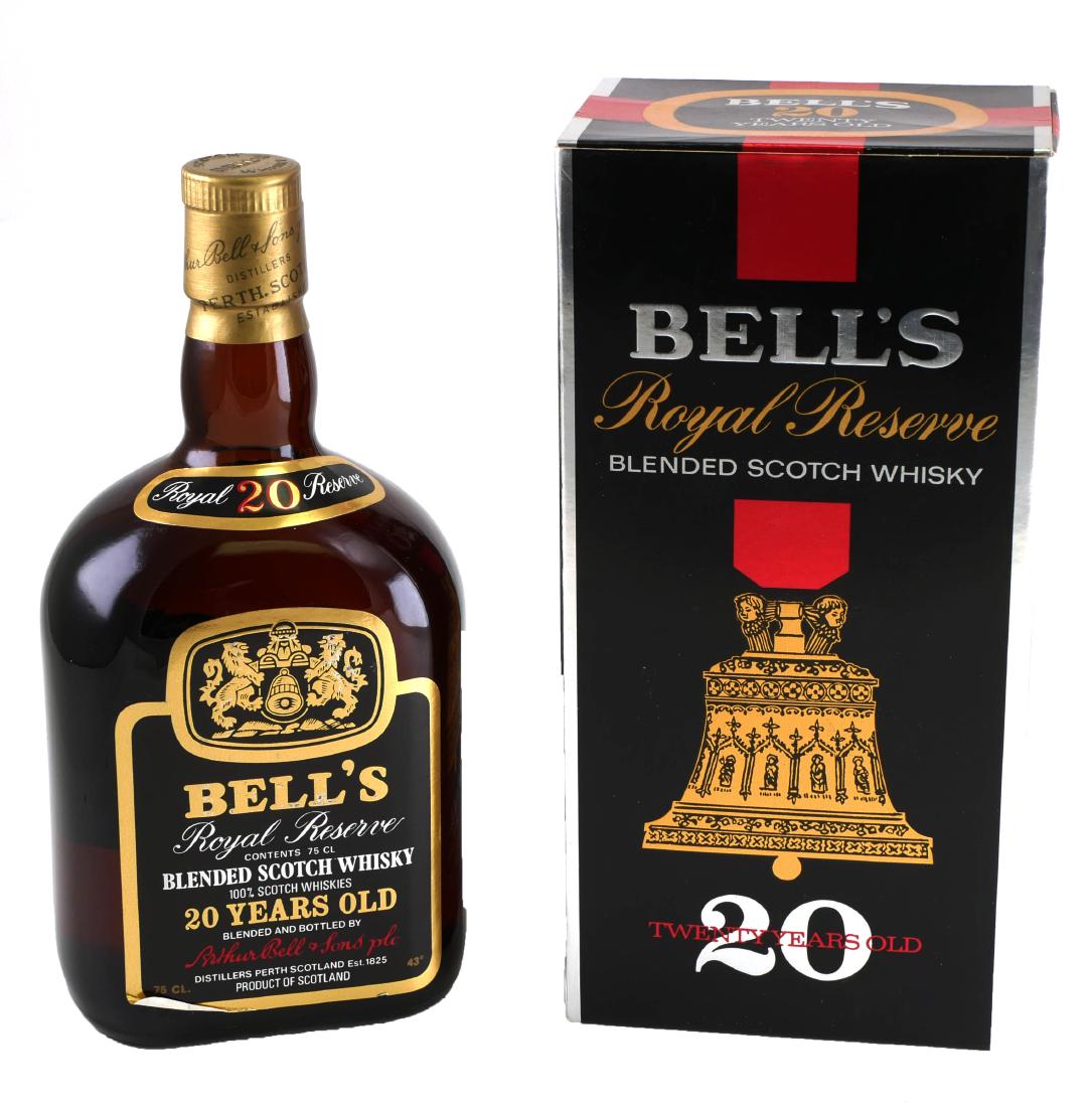 Vintage 1970s Bell's 20 Year Sealed Bottle: Unopened and stamp-sealed vintage bottle, circa 1970s, of Bell's 20 Year Old Scotch whiskey. From estate. 76 cl. Volume.