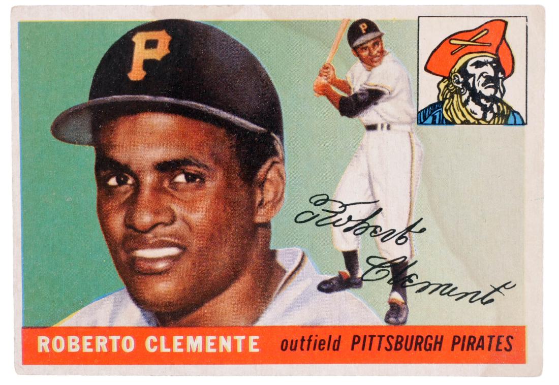 ROBERTO CLEMENTE 1955 Topps Rookie Card: 1955 Topps #164, the iconic rookie card of Roberto Clemente. Behind Mickey Mantle's 1952 card, considered one of baseball's Holy Grails, Clemente's rookie card is the second most valuable rookie card 