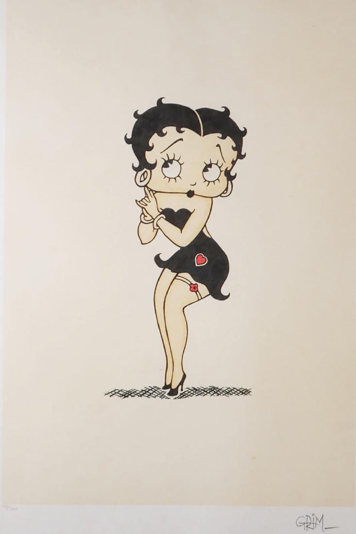 GRIM NATWICK, Betty Boop Lithograph: Lithograph of Betty Boop signed by Myron Ã¢â‚¬Å“GrimÃ¢â‚¬Â Natwick (American, 1890-1990) and limited (153/300). Sheet size is 28" x 19Ã¢â‚¬Â. Nicely framed.