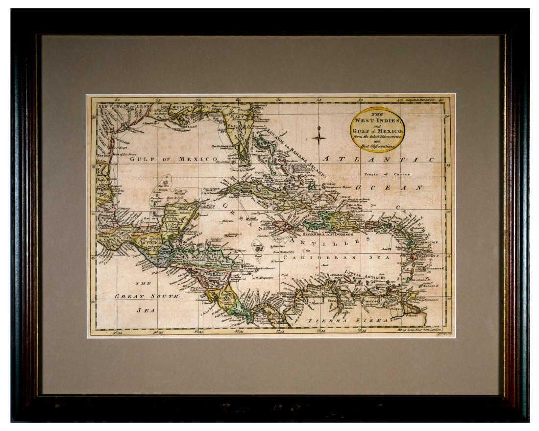 18thC Map of West Indies & Gulf of Mexico: Map of "The West Indies and Gulf of Mexico from the latest discoveries and Best ObservationsÃ¢â‚¬Â, Caribbean, Southeastern United States and Gulf of Mexico, circa late 18th Century. Engraved b