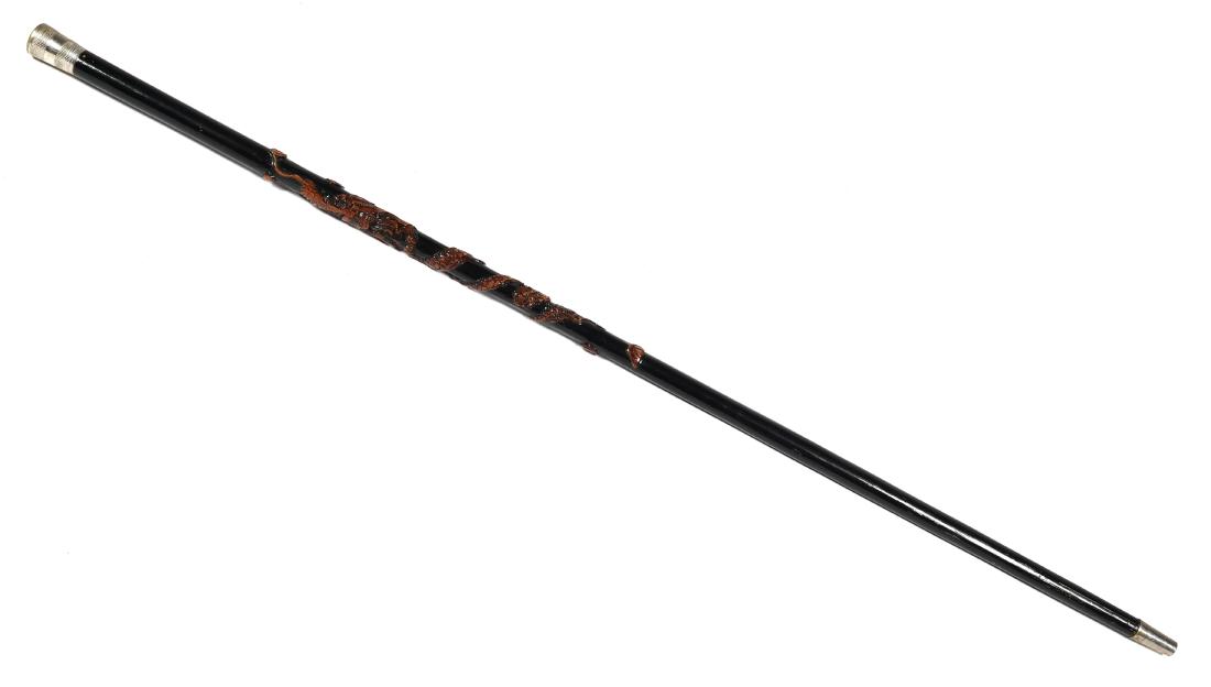 Vintage US Officer's Swagger Stick Carved Dragon: Vintage swagger stick with carved relief dragon, probably Chinese in origin. Measures 25-3/8" long. (From the estate of Col. Kenneth R. Bull, 187th Inf., 101st Airborne Div.)