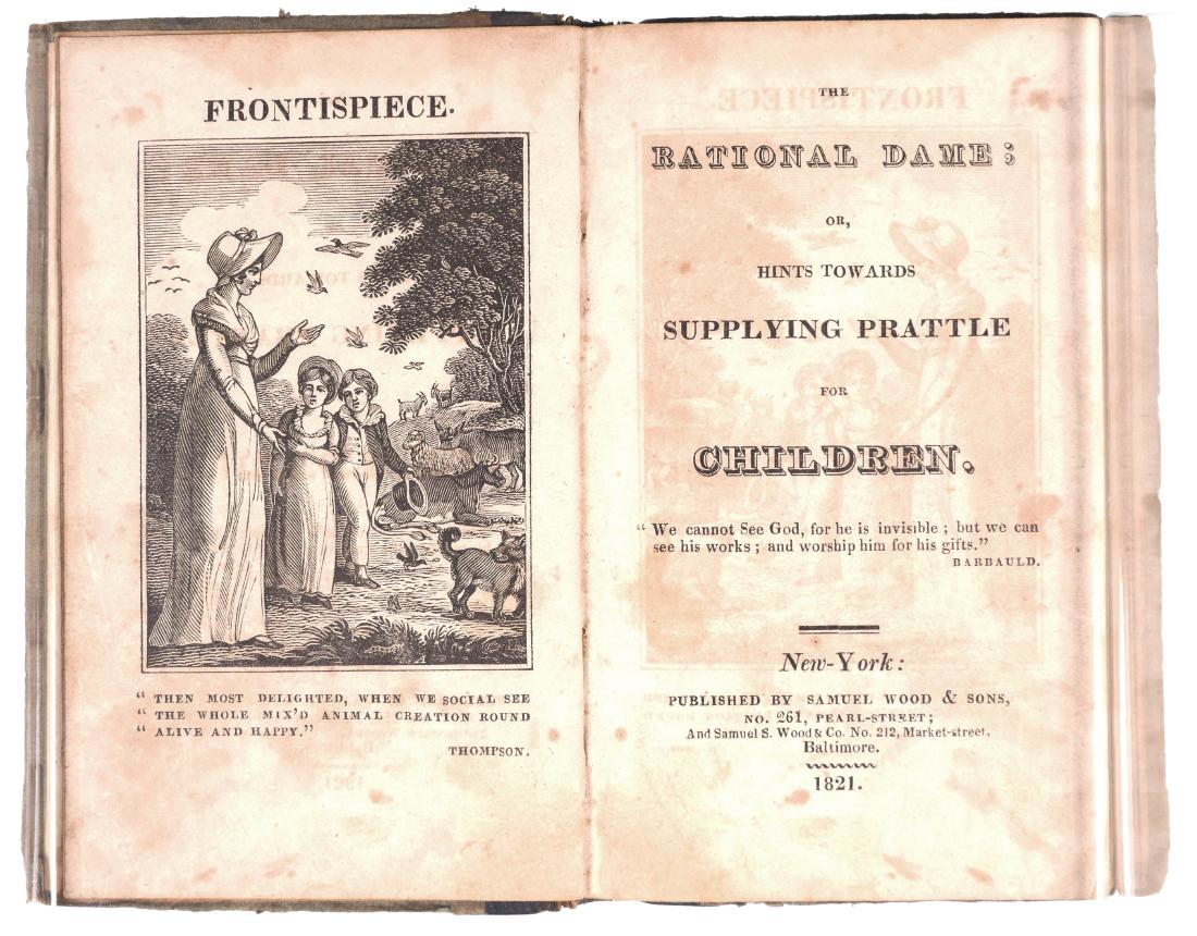 1821 Chapbook: Engravings by Alexander Anderson: The National Dame or Hints Towards Supplying Prattle for Children. Published by Samuel Wood. Engravings by Anderson. 105pp. Foxing and toning.