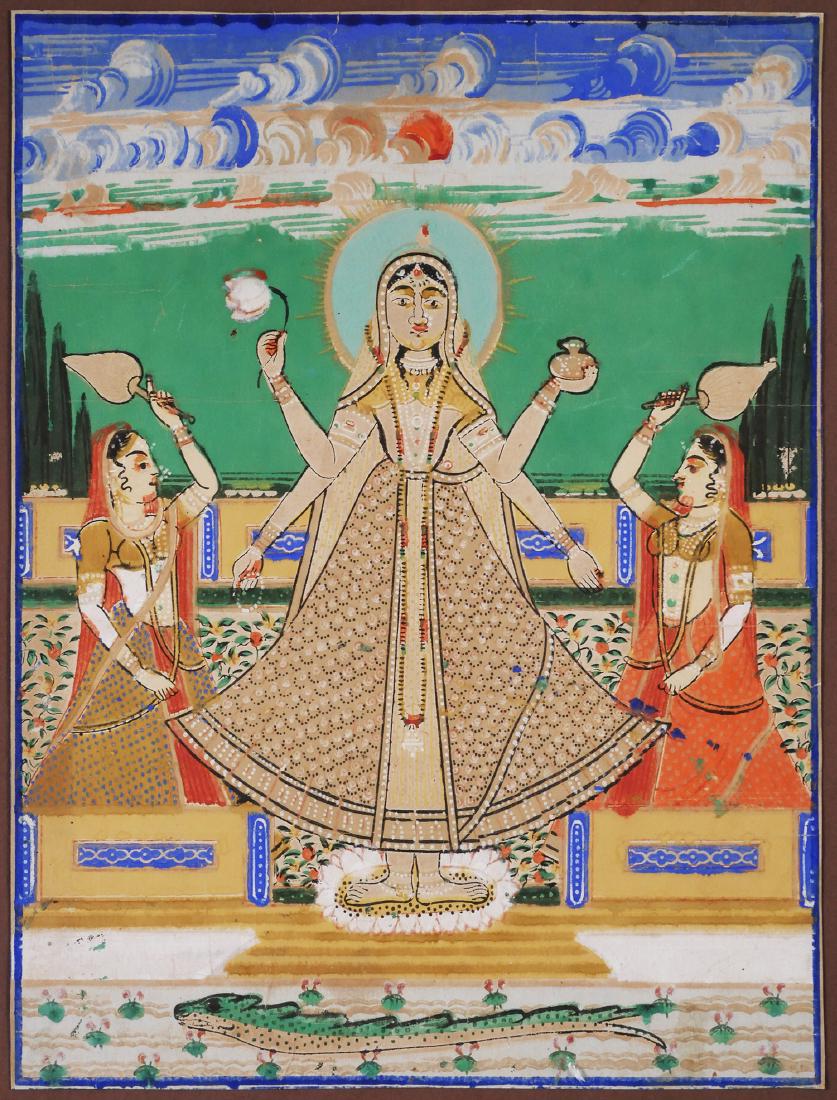 Antique Mughal Gouache Painting: Mughal style gouache figural painting. Nicely framed with identification label verso. Framed size is 24" x 20".