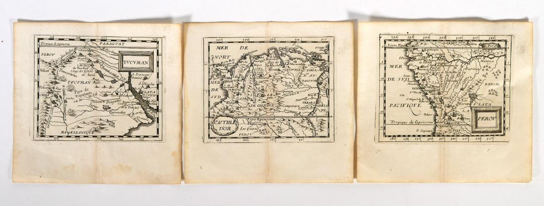 (3) Maps of South America, 18C: Three 18th Century maps of South America, including Peru, Chile, Paraguay and others countries. Each measures 6" x 6 1/4".