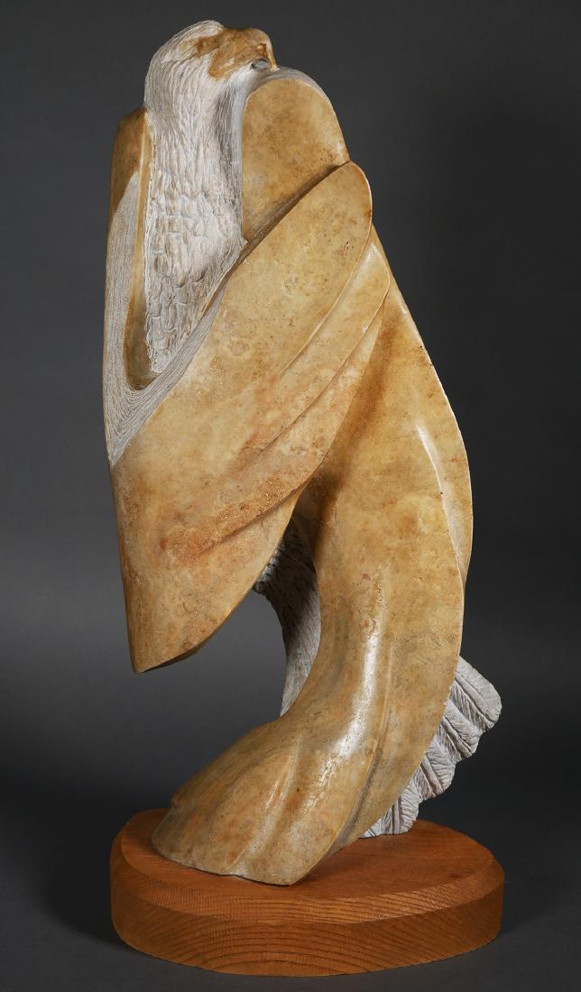 RON GURULE, Carved Stone Eagle: Carved stone eagle statue by Ron Gurule of Sedona Arizona. Signed "R. Gurule" and dated to 1995. Sculpture measures 22" tall.