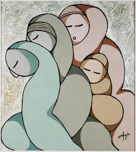 DAPHNE ODJIG, Original Painting: Oil on canvas painting by Canadian First Nations artist Daphne Odjig (Canadian, 1919-2016.) Signed and dated to 1981 at lower right. Titled "In Meditation" on accompanying Vancouver gallery receipt. C