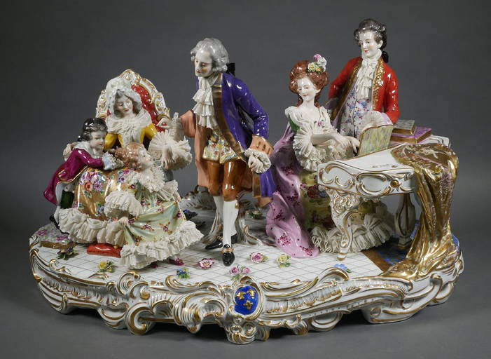 Large Dresden Porcelain Lace Figural Group