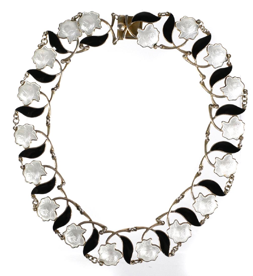 ARNE NORDLIE Norway Sterling Enamel Necklace: Beautiful black and white guilloche enamel vintage necklace by Norwegian silversmith Nordlie. Measures about 15-1/4" long. Excellent condition.