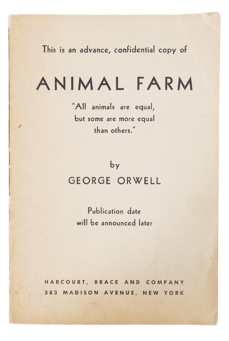 ANIMAL FARM, George Orwell, Advance Reader Copy: Original ARC of George Orwell's Animal Farm, Harcourt, Brace and Company, New York, 1946. Paperback, with a couple of faint cover wrinkles and corner bumps, and a few small water spots bottom left and