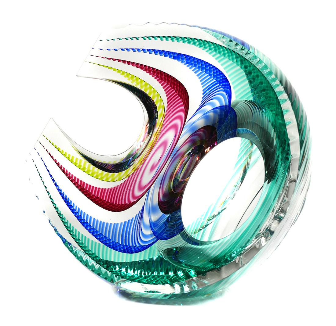 KIT KARBLER & MICHAEL DAVID Art Glass Sculpture: Kit Karbler and Michael David signed and numbered 119513 contemporary blown art glass "U" form sculpture / paperweight. Excellent condition with no cracks, chips or repairs. Measures 7 1/2" tall x5 1/