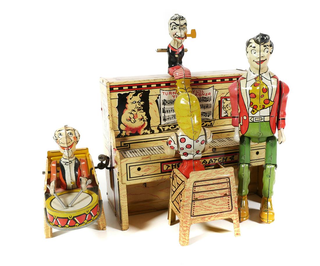 Unique Art Litho Tin Toy Li'l Abner Dogpatch Band: Li'l Abner Dogpatch 4 Band tin litho wind up toy. Characters from long running comic strip by Al Capp. Toy produced for many years starting around 1946 and still in production in the early 1950s. Toy