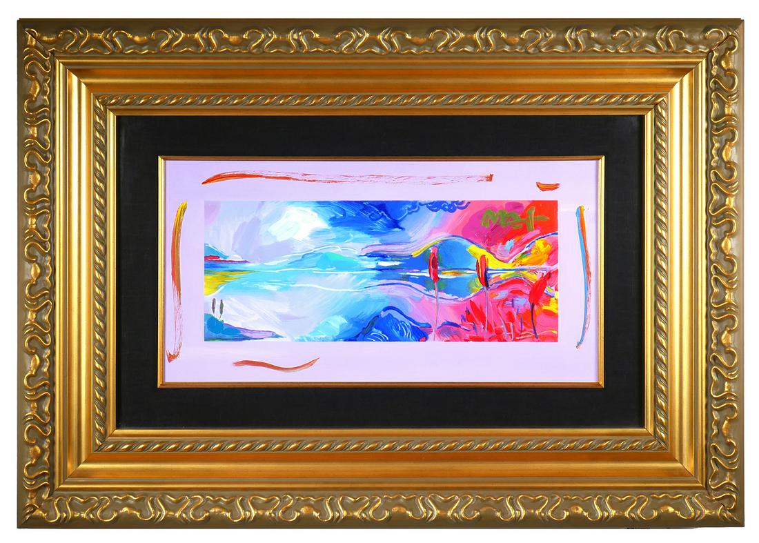 PETER MAX, Winter/Spring, Mixed Media: Mixed media over-painted serigraph titled Winter/Spring, from the four seasons series by Peter Max (American, b. 1937). Original gallery paperwork included. Signed in paint at lower right. Image size