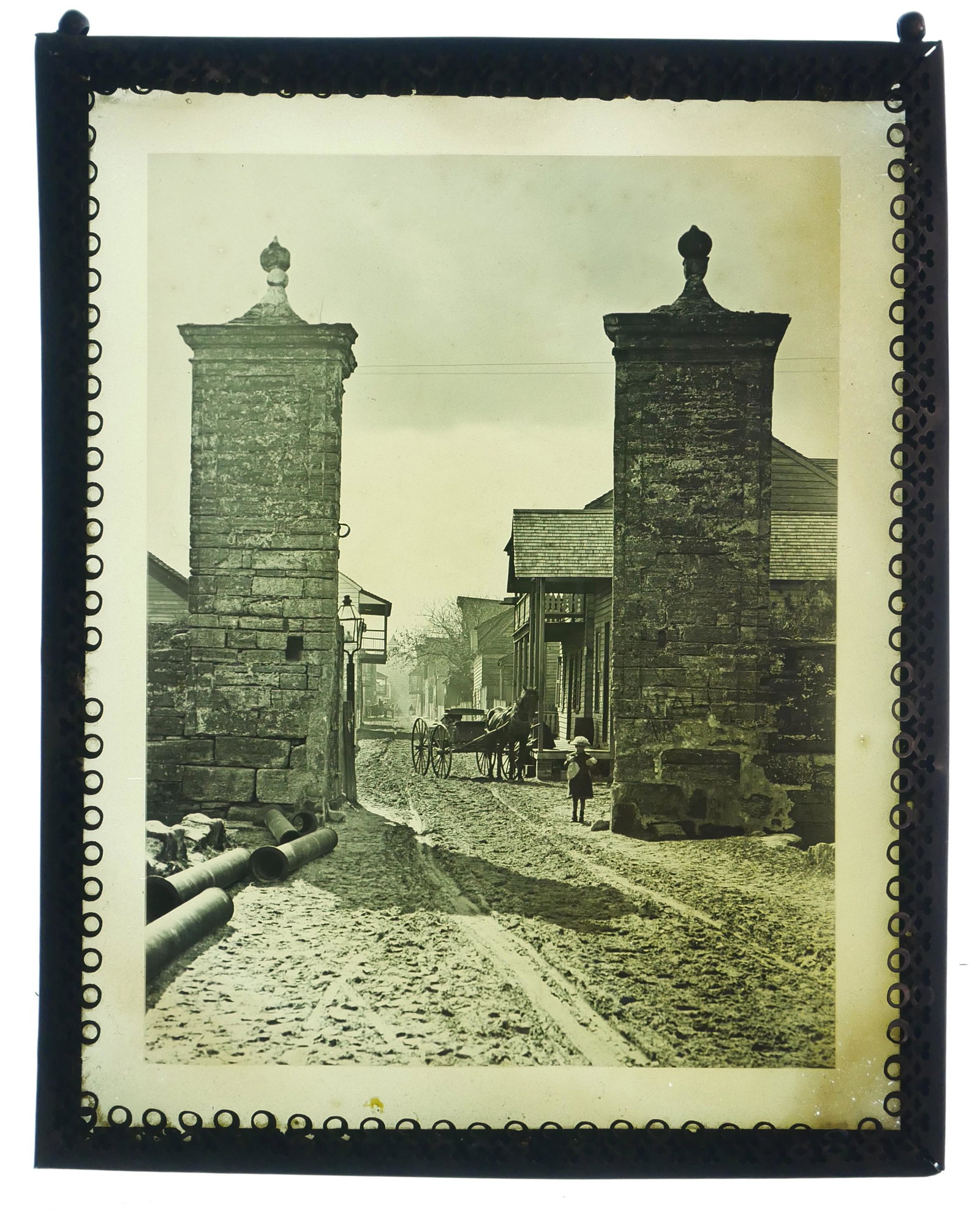 GEORGE BARKER City Gates St Augustine Photo: Photograph transparency on glass attributed to George Barker. These gates were built in 1808, and all traffic entering the city had to pass between them. The photo is 8" x 6"; the framed piece is 10-1