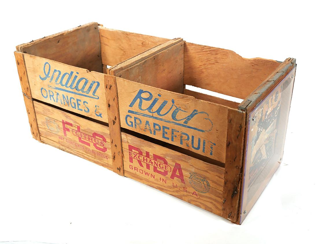 Fruit Crate FLO BRAND Vero Beach: Circa 1930s Florida citrus crate. Measures about 12x12x27, 1.6 bushel. See images for detail.