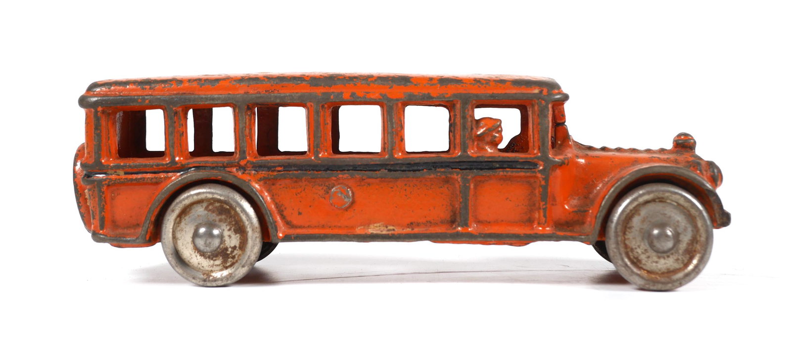 HUBLEY Cast Iron Bus Toy: See images for detail. Measures 6" long. Original paint.