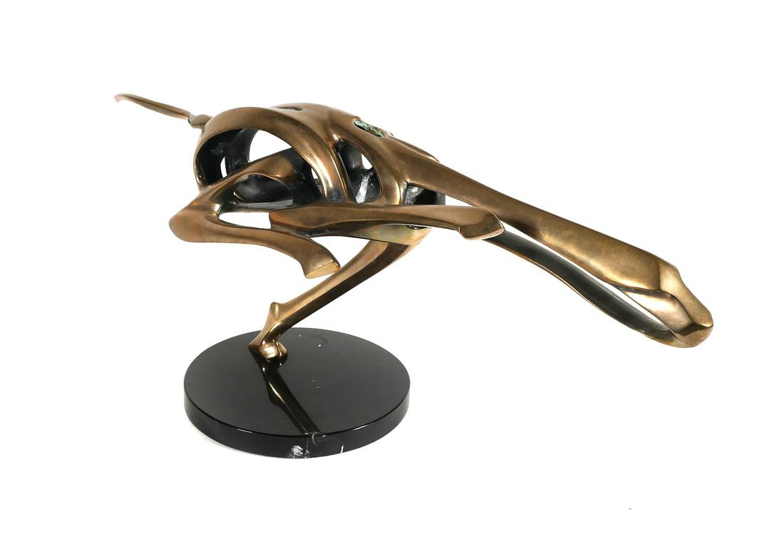 ROBERT (BOB) BENNETT, Bronze Cheetah: Figural abstract sculpture of a running cheetah, circa 1980s. Measures 9 1/2" high x 23" long, Signed. Bob (Robert) Bennett (American, 1928-2003).