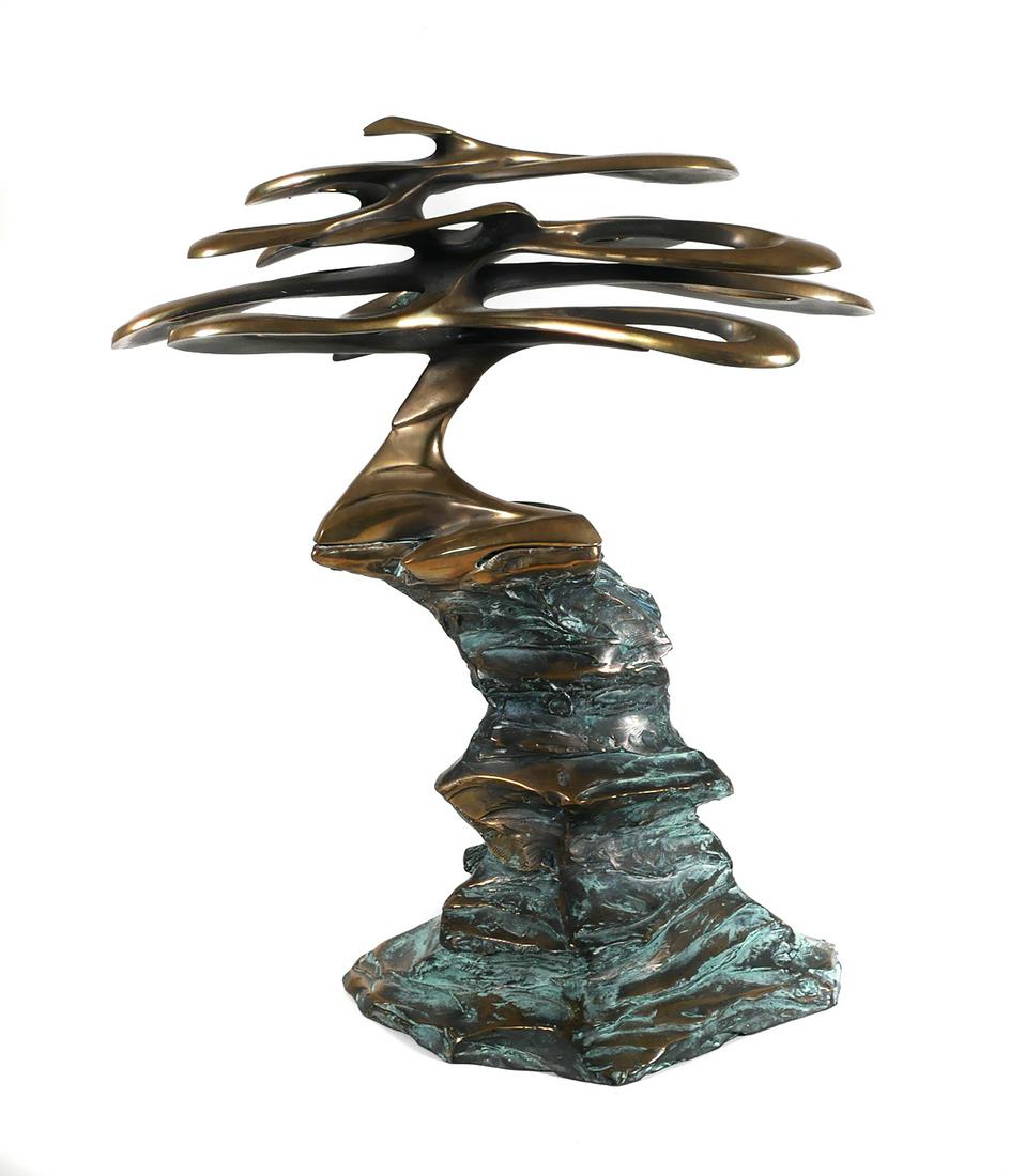 ROBERT (BOB) BENNETT, Bronze Tree: Organic tree form abstract sculpture, circa 1980s. Measures 18" tall. Signed. Bob (Robert) Bennett (American, 1928-2003).