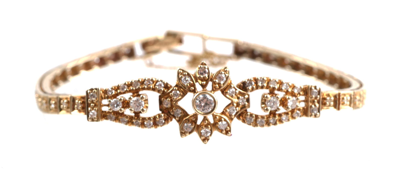 14k Gold Diamond Tennis Bracelet: 14k yellow gold bracelet with diamonds. Weighs 10.6 grams.