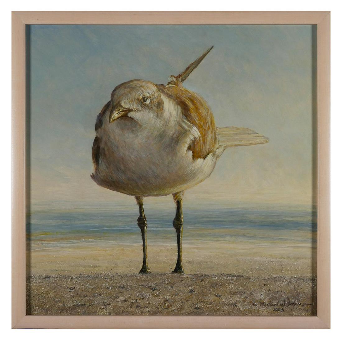 MICHAEL DONNER, Oil on Board, Bird: Oil on board painting by Michael Donner (American, 20th/21st) showing a seagull. Overall size is 25" x 27". Signed at lower right. Excellent condition.