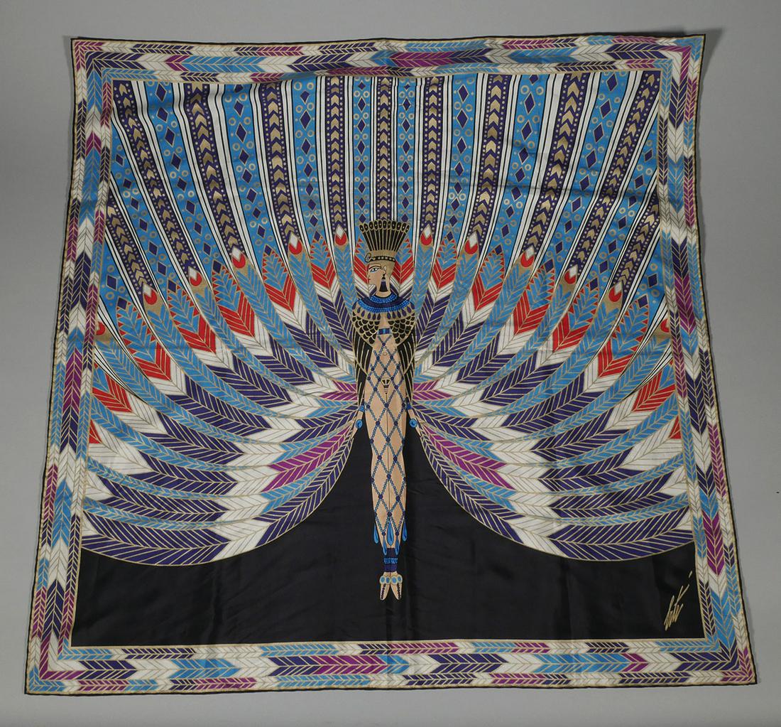 ERTE "The Nile" Silk Art Signed Scarf: Signed Erte silk scarf titled "The Nile". Approx. 34" x 34". Very good condition, no stains, holes or tears.