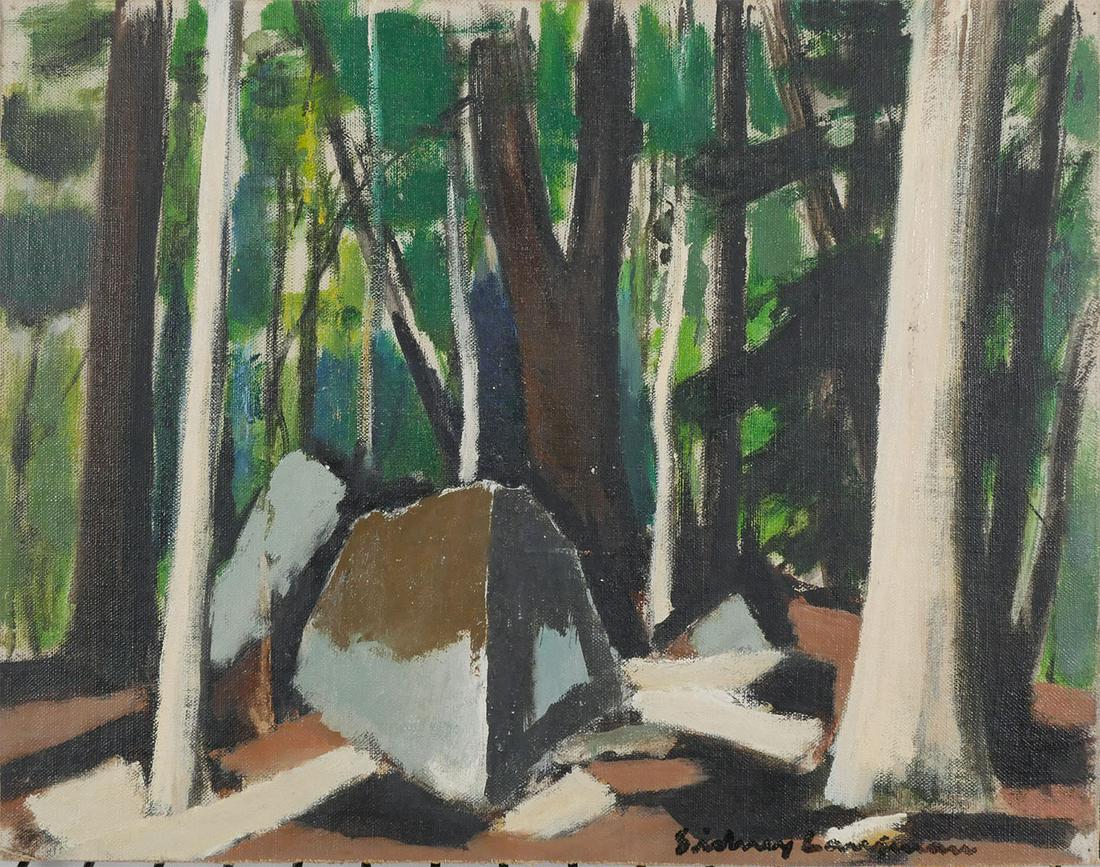SIDNEY LAUFMAN, Oil on Mounted Canvas, Landscape: Painting by Sidney Laufman (American, 1891-1985) depicting a forest scene. Work is in good condition, Signed lower right. Panel measures 10 3/4 x 13 3/4. Provenance: From the estate of Michael Milk