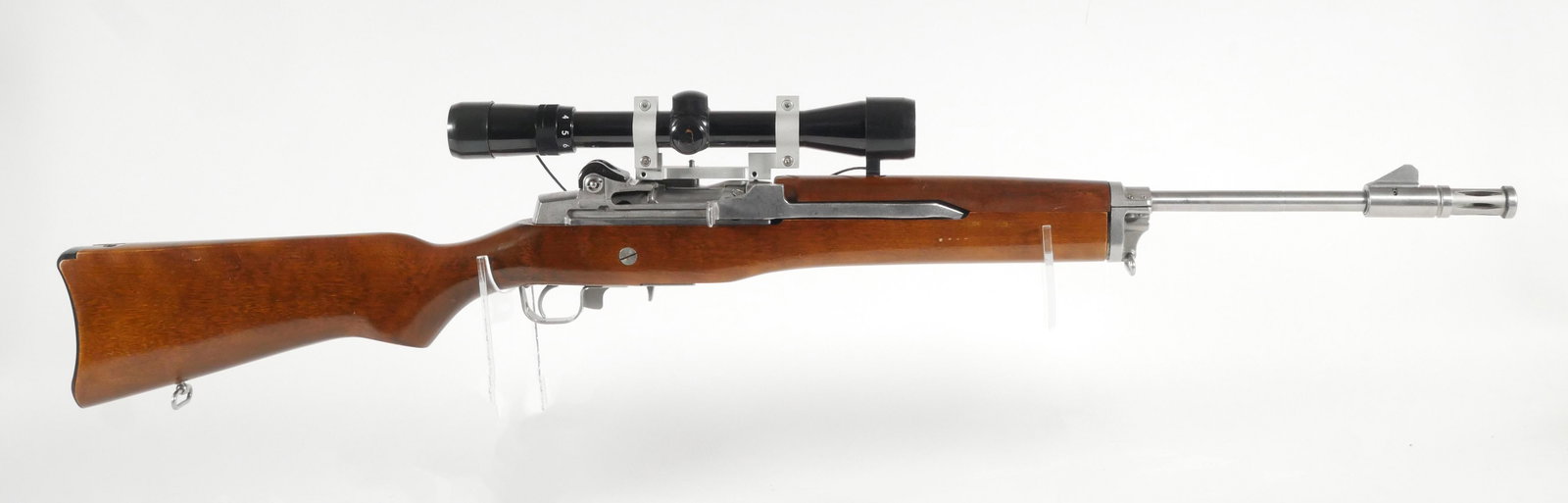 RUGER Mini 14 Semi Auto Ranch Rifle 223: Sturm, Ruger & Co. Mini-14 semi automatic lightweight standard ranch rifle in .223 caliber (5.56 mm). Serial #182-37707. Barrel length is approx. 18 1/4" excluding factory flash hider. Stainless steel