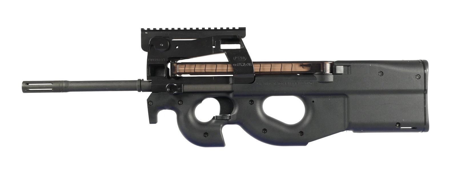 FN PS90 Semi Auto Carbine Rifle 5.7x28MM: FN Herstal USA PS90 bullpup design semi automatic carbine rifle. Barrel length 16". Caliber 5.7x28mm. New in box, unfired. One 50 round magazine, manual and lock included. See photos for more details 