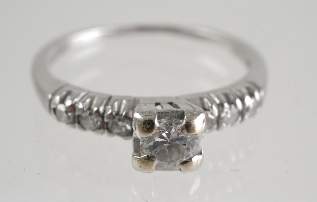 PALLADIUM Diamond Ring, Size 5: Marked palladium ring with diamonds, including ~20-point center stone. Weighs 1.4 grams.