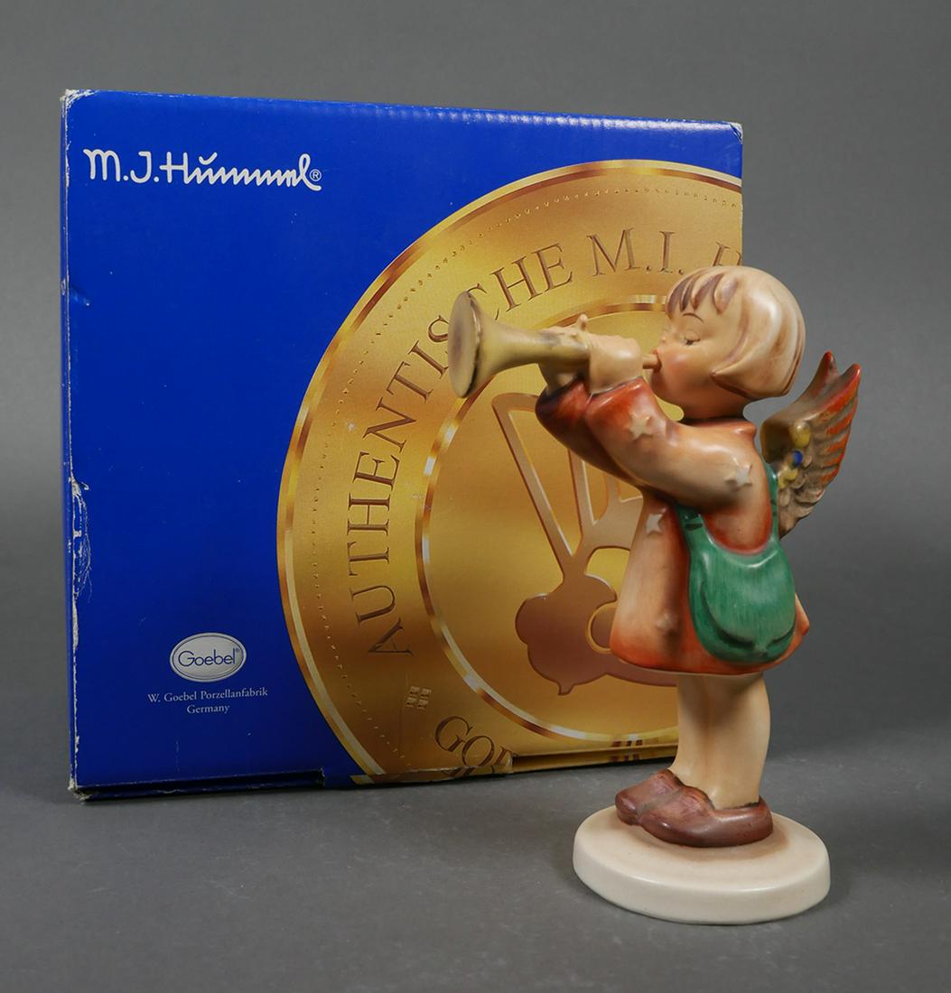 Hummel LITTLE GABRIEL 32 TMK2: Hummel, Little Gabriel. First modeled by Reinhold Unger in 1935. Hummel is called "Joyous News" in some old catalogues. This large size is found incised 32/1 or 32 only and is considered rare. Signatu
