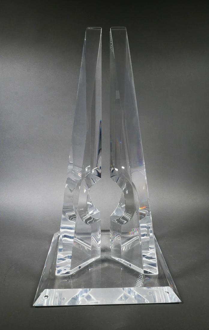 HIVO VAN TEAL, Lucite Sculpture: Large lucite or acrylic sculpture by Hivo Van Teal. Pyramid form, measures 24" tall. Signed at the base. Good condition with a few flea bites and light surface wear.
