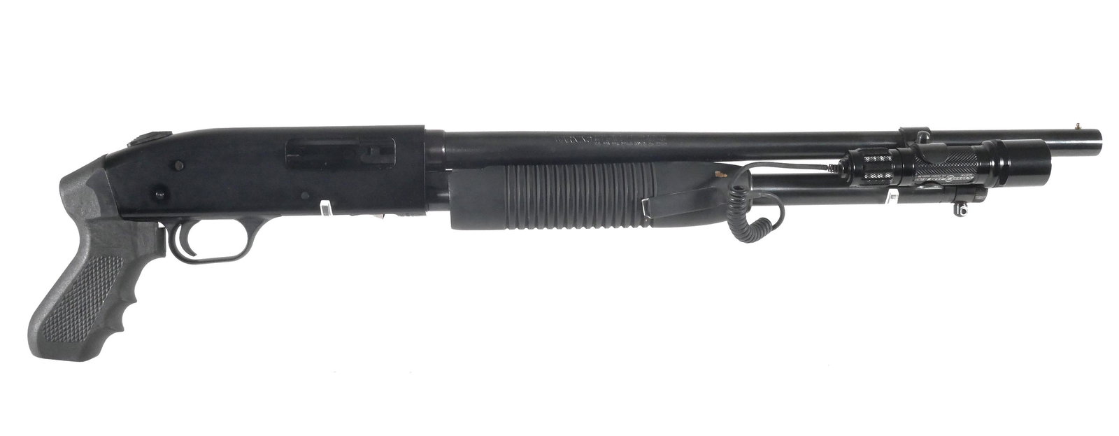 MOSSBERG 500C 20 Ga Pistol Grip Shotgun: Mossberg 500C 20 Gauge pistol grip shotgun chambered in 2 3/4" or 3" shells. 18 1/2" barrel. Good condition. Finish has light handling wear, small scuff on fore-end, slight discoloration inside bore. 