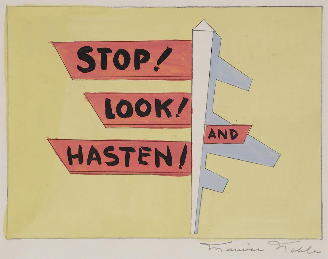 Original Cartoon Sketch by Virgil Ross: Original Warner Brothers Studios sketch Merry. Melodies cartoon "Stop, Look & Hasten" drawn and signed by Maurice Noble. Overall framed size is 18" x 17". Excellent condition.