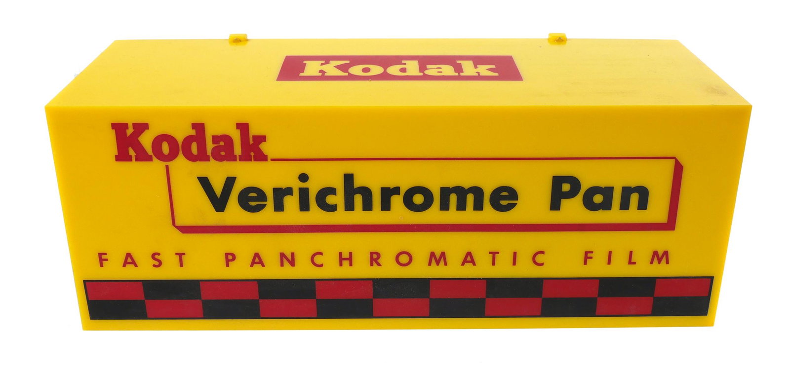 Kodak Verichrome Pan Lighted Display Sign: Vintage 1950's/1960's Eastman Kodak Co. Verichrome Pan VP620 camera film lighted advertising display sign. Sign measures approx. 10" x 3 3/4" x 3 3/4". Excellent condition, original box included. Plea