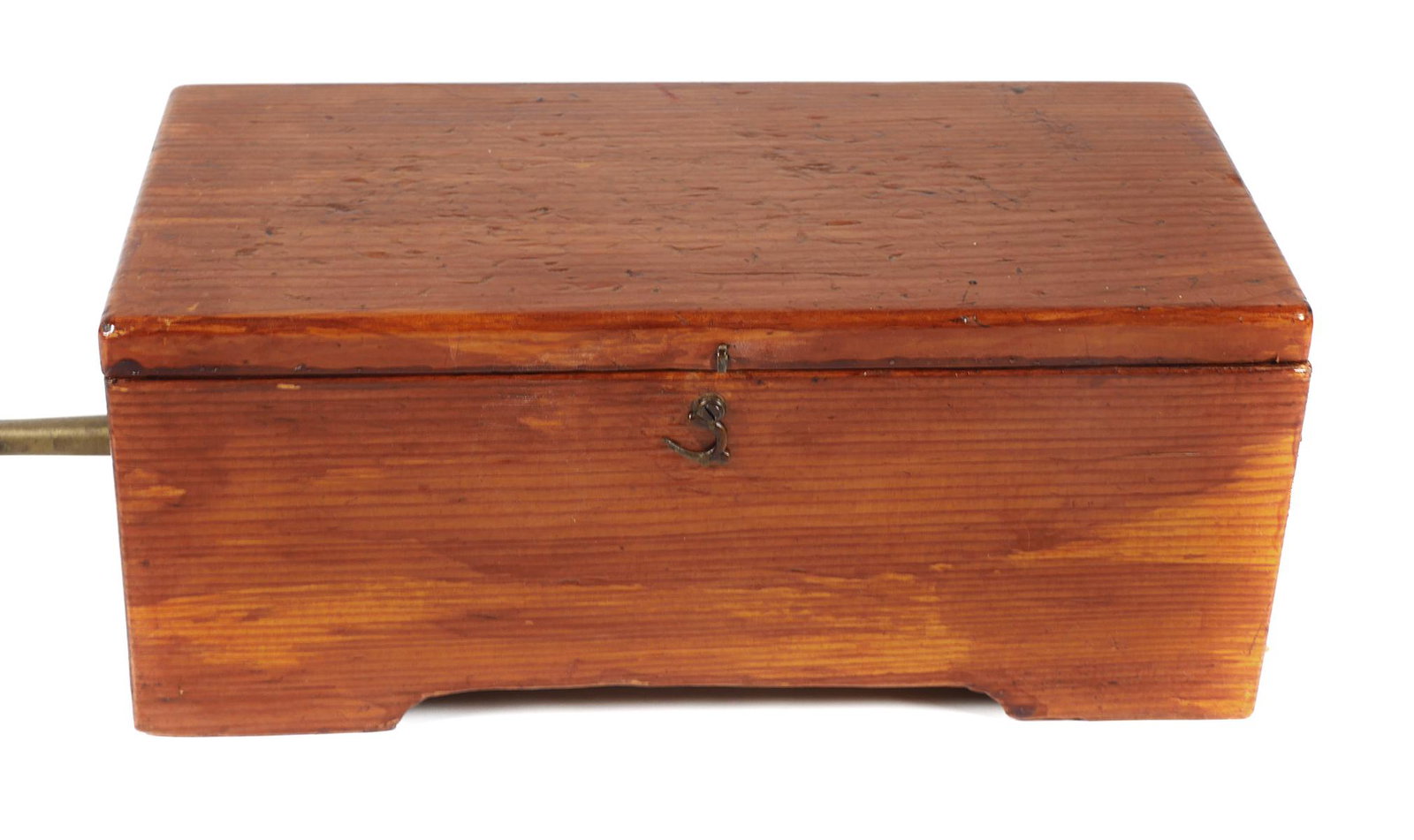 Antique Gustav Rebicek Cylinder Music Box: Key-wind musical box by Gustav Rebicek, Prague. No. 3850/44898. Pull-string stop/start. 4" cylinder. Box measures 8 3/4" x 4 1/2" x 3 5/8". Music box plays but runs very slowly.