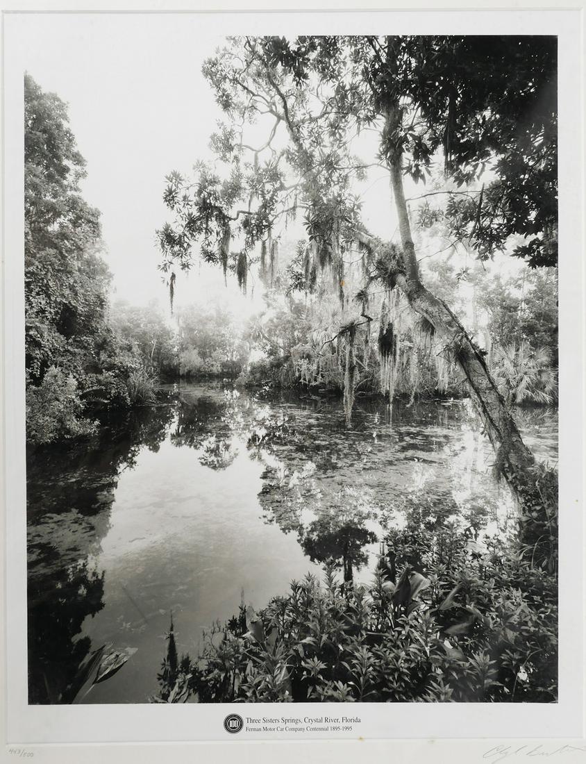 CLYDE BUTCHER, Three Sisters Springs, 16x20: Large hand printed photograph by Clyde Butcher, hand signed on the mat. Certificate from Big Cypress Gallery verso has size (20" x 16"), title (Three Sisters Springs), limitation (443/500) and printin