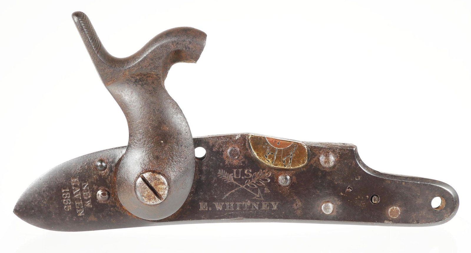 ELI WHITNEY Percussion Rifle Lock 1830s: From M1816/1822 musket conversion from flintlock. Dated 1835. Measures about 6-5/8" long. This item can be shipped in-house.