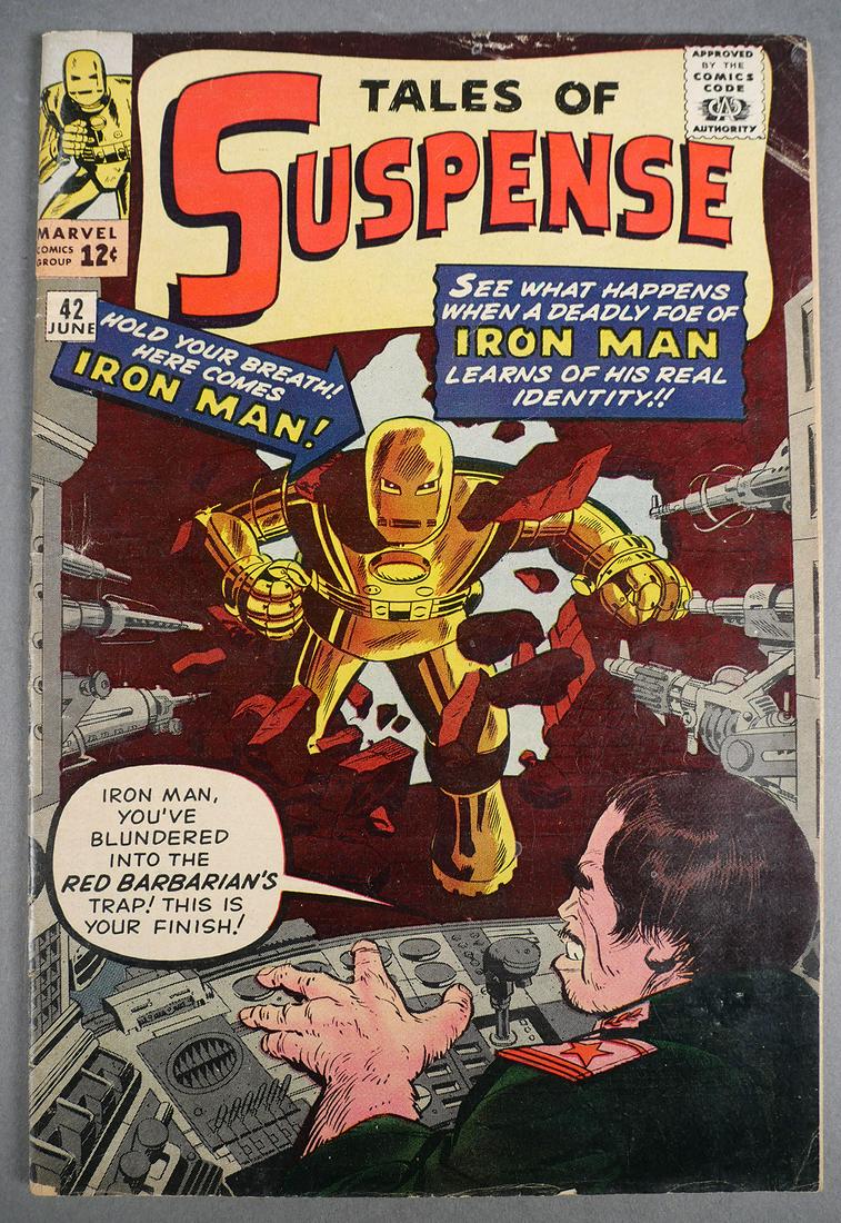 Comic: IRON MAN, Fourth Appearance: Marvel Comic book, Tales of Suspense, volume 1, #42, featuring iconic Silver Age Iron Man cover, written by Stan Lee and Robert Bernstein, cover Jack Kirby, good condition slight wear along edges, see