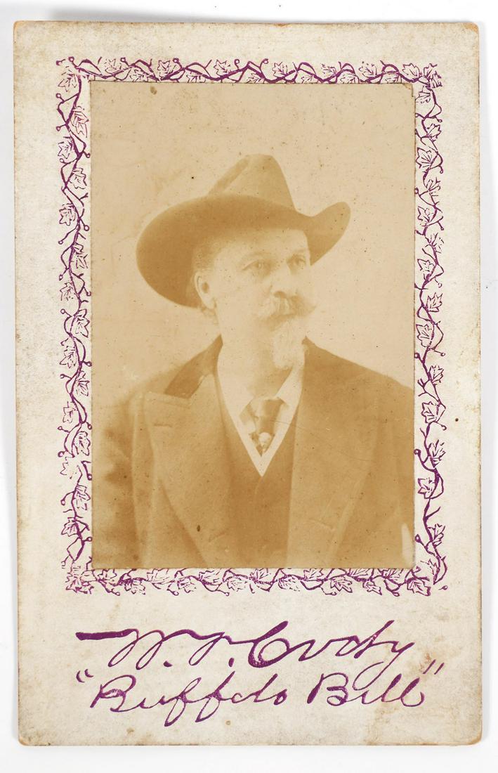 BUFFALO BILL Cody Cabinet Card: Antique Cabinet photo card of William Cody, aka Buffalo Bill. Measures 5-1/8" x 3-1/4". This item can be shipped in-house.