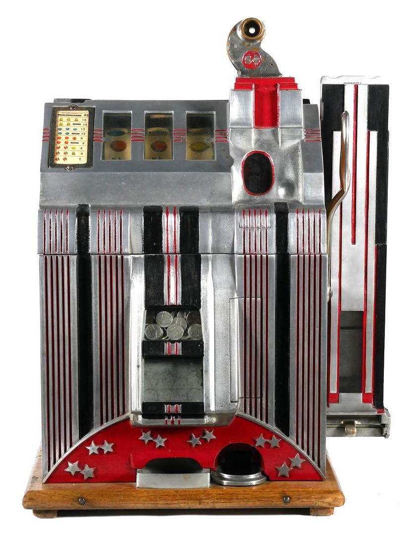 Mills SKYSCRAPER Slot Machine w Side Vendor: Working 5c Mills Sky Scraper 1930s slot machine with correct side vender. Includes keys. This item will need to be shipped by a packing company of your choice. We maintain a list of reliable shippers,