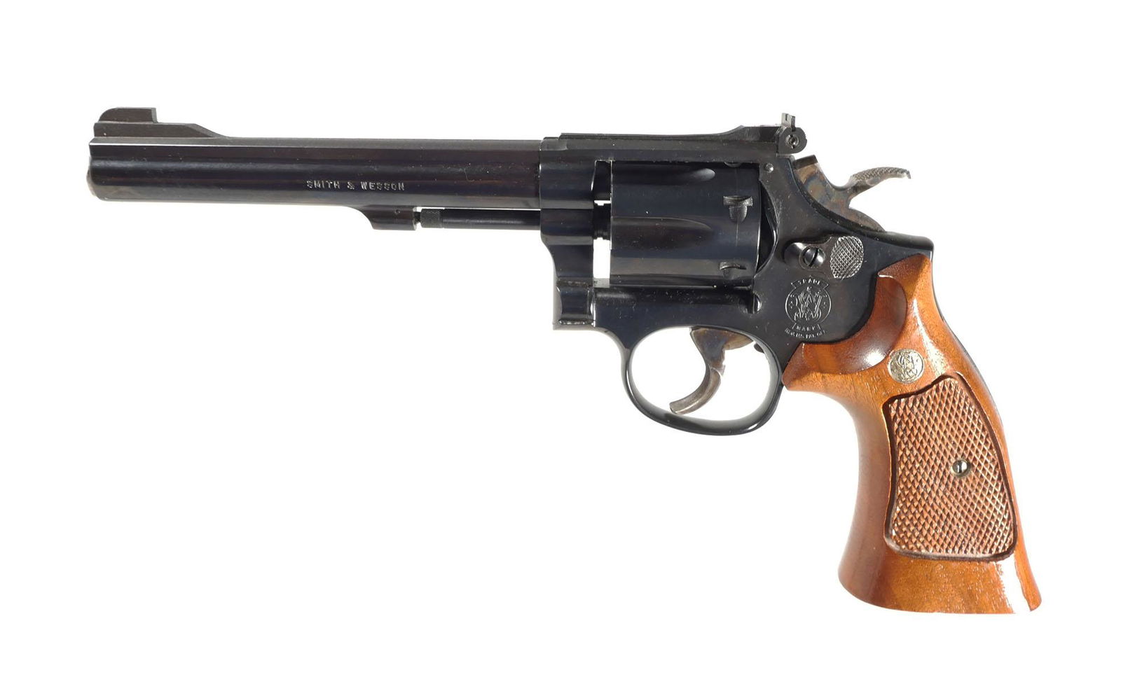 Firearm: SMITH & WESSON Model 17 Revolver 22 LR: Smith and Wesson Model 17 revolver in .22 long rifle. 5 7/8" barrel. 6 shot. Original box included. See photos for more details on condition. Please check the shipping details in our terms and conditi